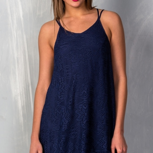 NEW Navy Blue Crotchet Lace Dress - Picture 3 of 4